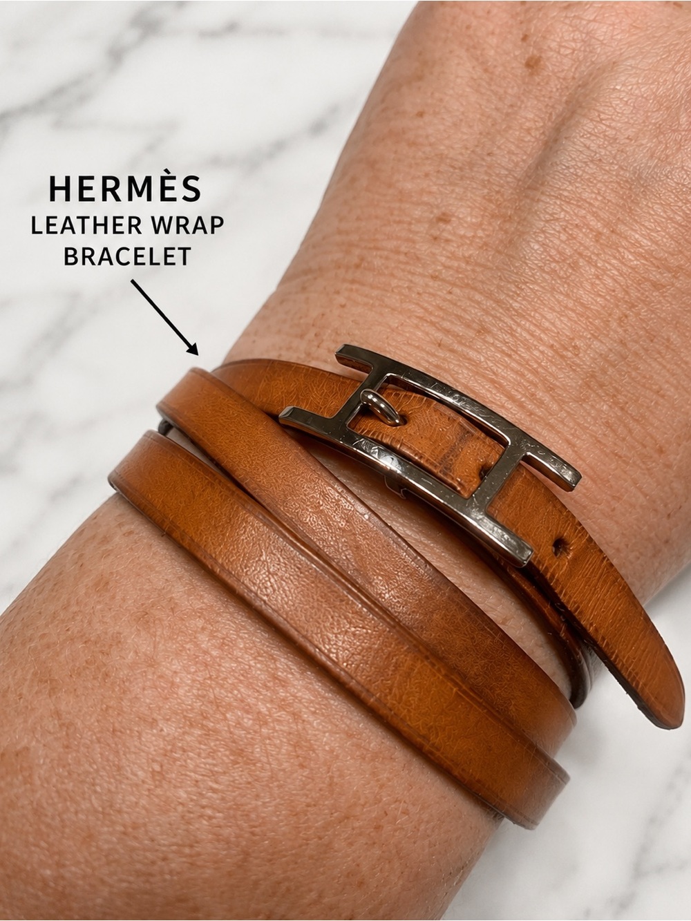 Authentic Hermès Hapi Leather Wrap Bracelet Brown/Silver with COA